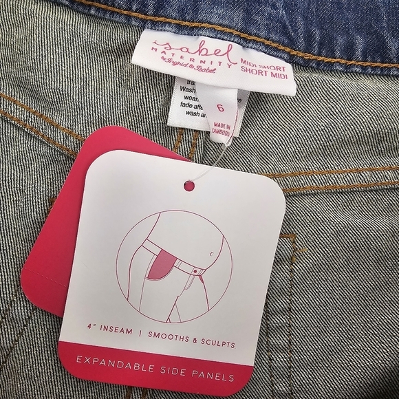 Isabel Maternity Midi Jean Shorts Size 6 Under Belly Expandable Panel Denim NWT - Picture 9 of 9